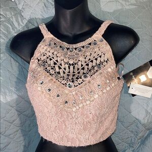 Elegant Lace Halter Top - Tan